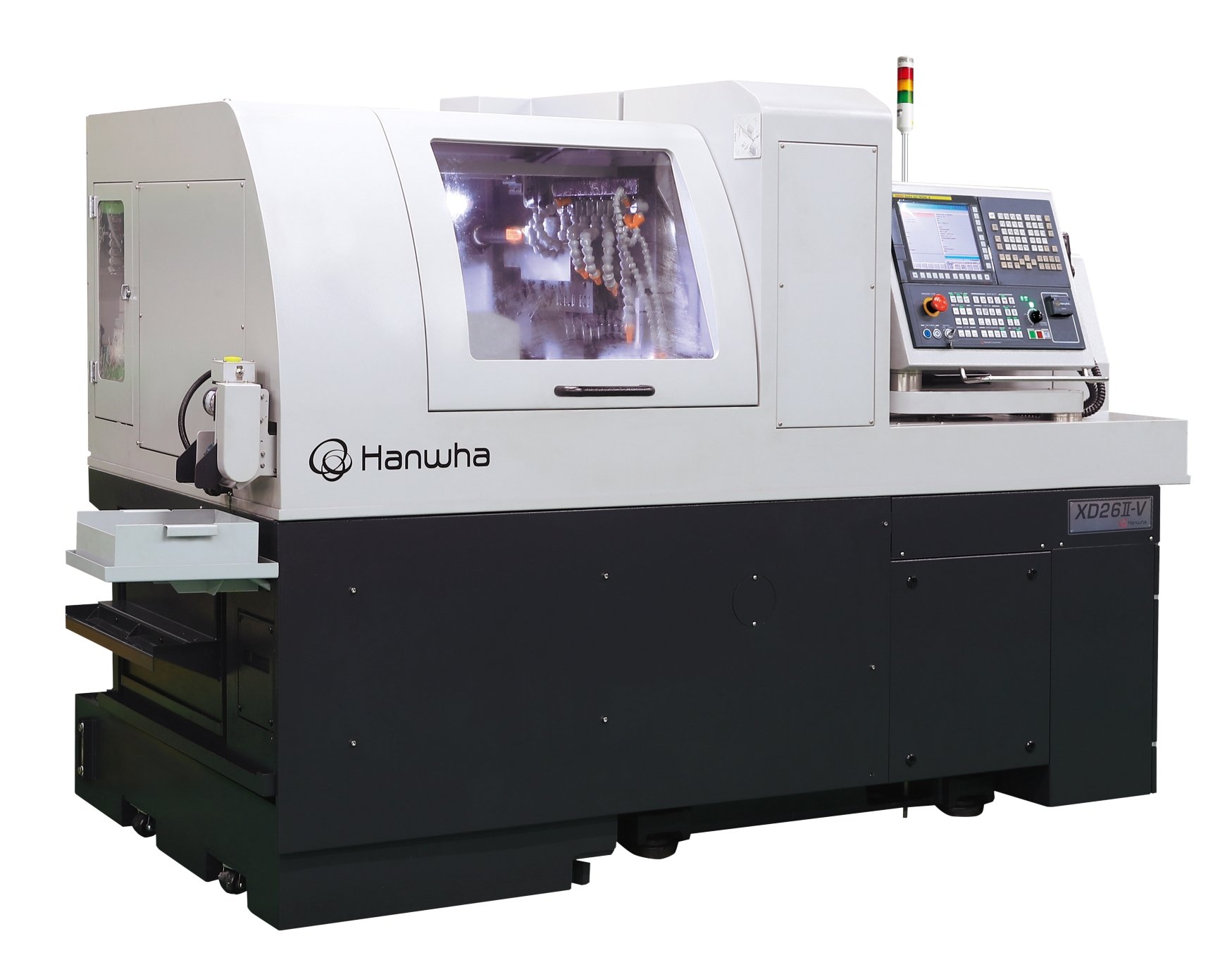 Dvojkanálový, 6 osí CNC dlhotočný automatický CNC sústruh Hanwha XD26II-V