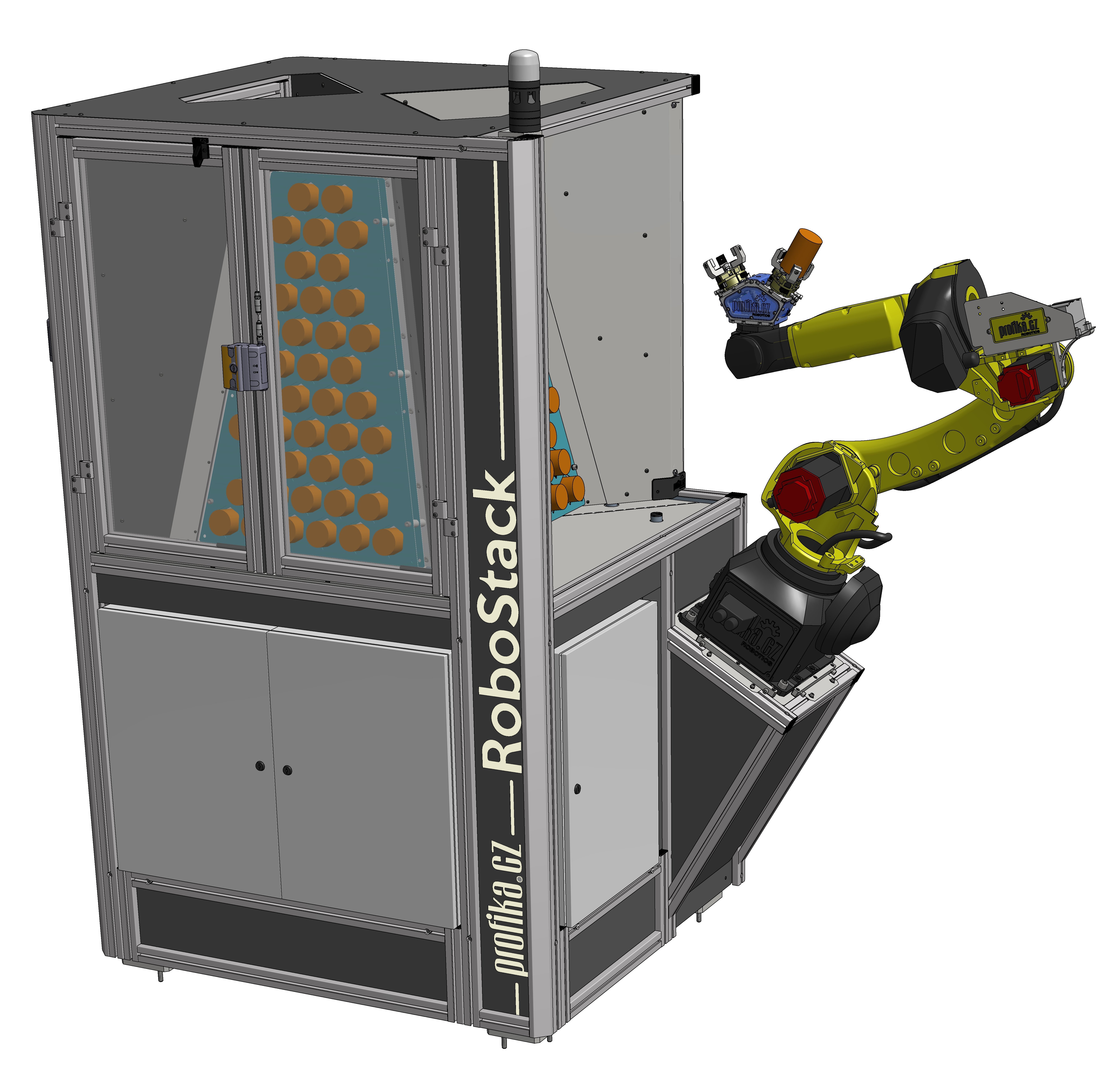 Univerzálna robotická bunka s vežovým zásobníkom Univerzálna robotická bunka s vežovým zásobníkom
