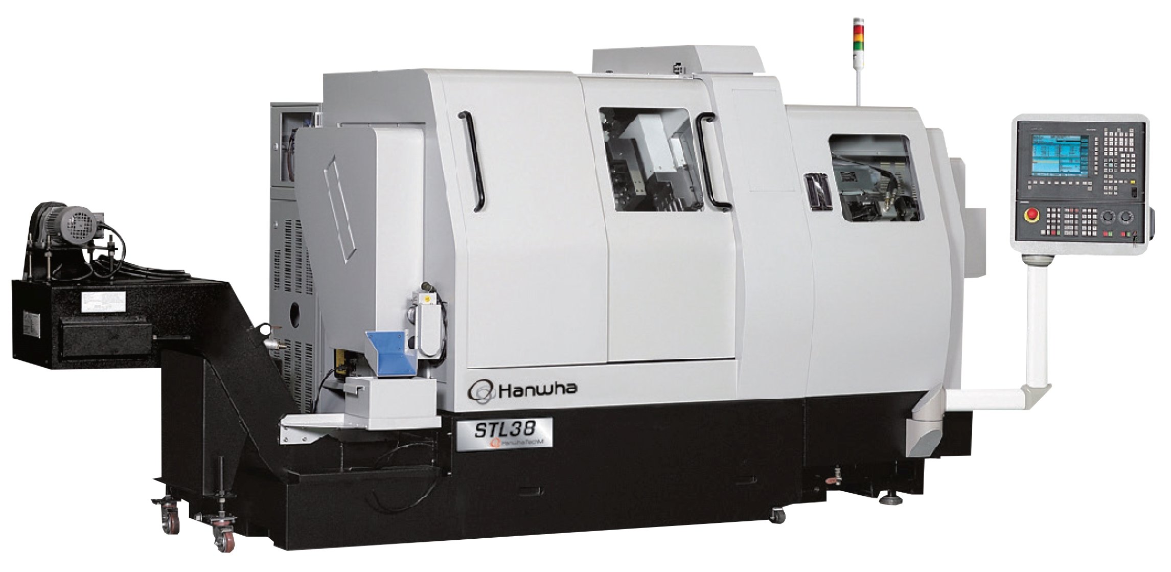 Trojkanálový, 9-osý CNC dlhotočný automatický sústruh Hanwha STL38Y3