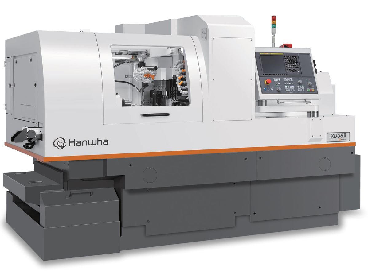 Dvojkanálový, 6 osý CNC dlhoročný automatický sústruh Hanwha XD38III
